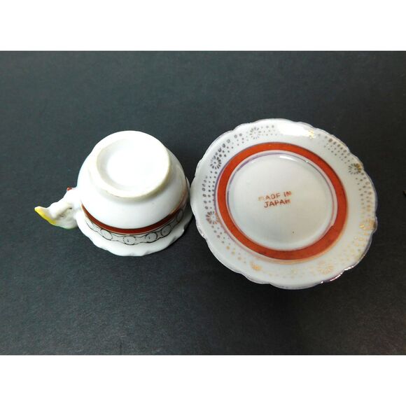 Vintage Miniature Parrot Handle Cup Saucer Japan Made Porcelain Mini - Picture 6 of 8